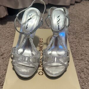 Nina Women's Sparkling Silver Strappy Heels